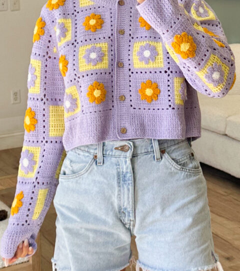 Janie Crochet Knit Cardigan | Lavender