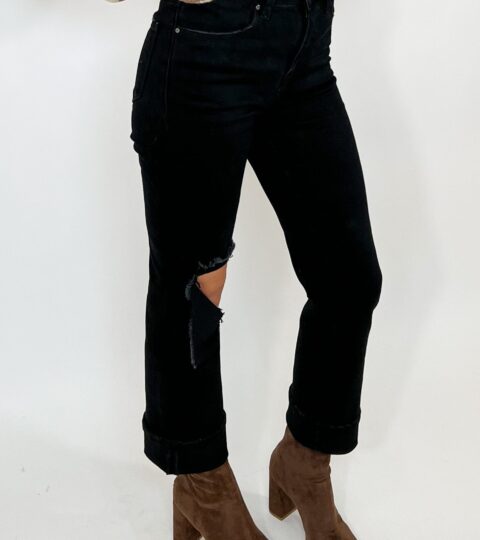 Straight Leg Distressed Jeans | Black | +Plus Available | RESTOCK