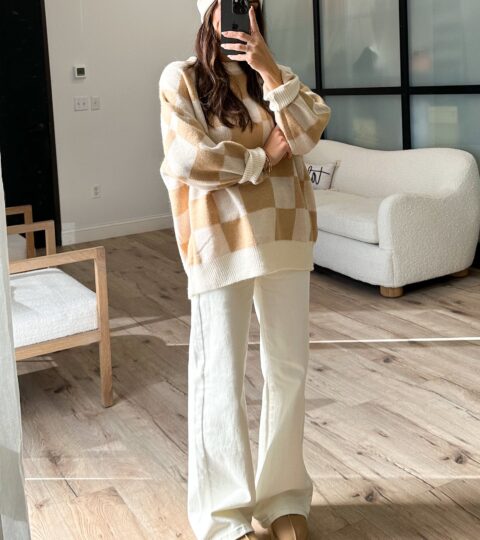 Oversized Check Sweater | Natural | +Plus Available