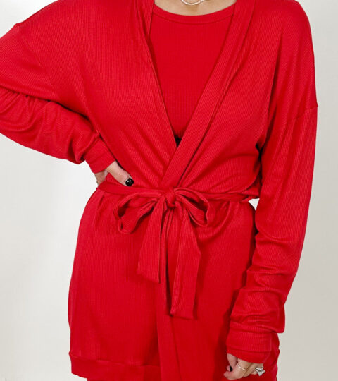 Downtime Ribbed Robe | Cherry | +Plus Available