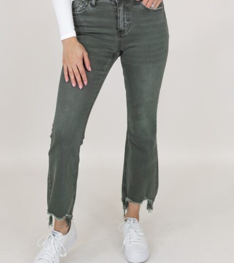 Nadine Fray Hem Crop Pants | Olive