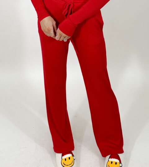 Downtime Ribbed Lounge Pants | Cherry | +Plus Available