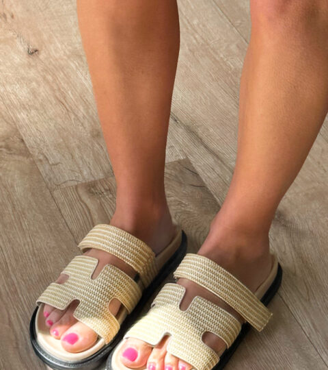 Chani Velcro Slide | Natural Raffia