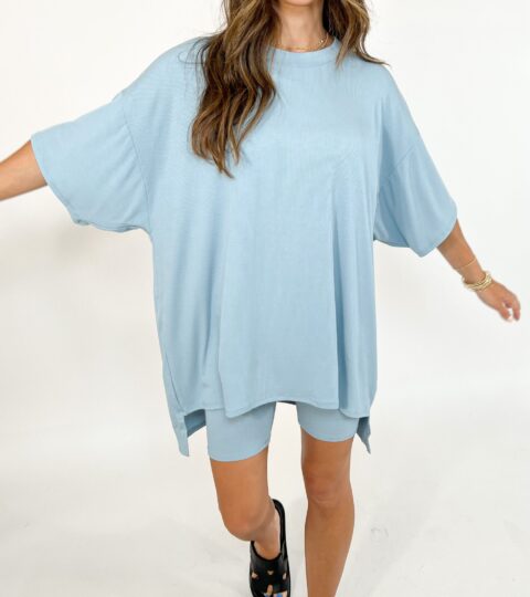 Novi Ribbed Tee + Shorts Set | Sky Blue | +Plus Available