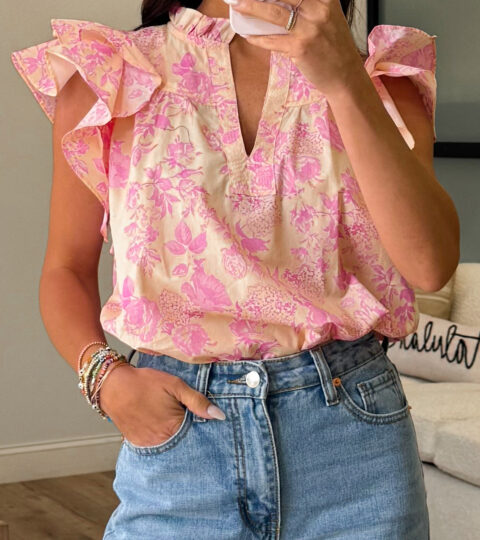 Shiloh Ruffle Sleeve Top | Pink Floral