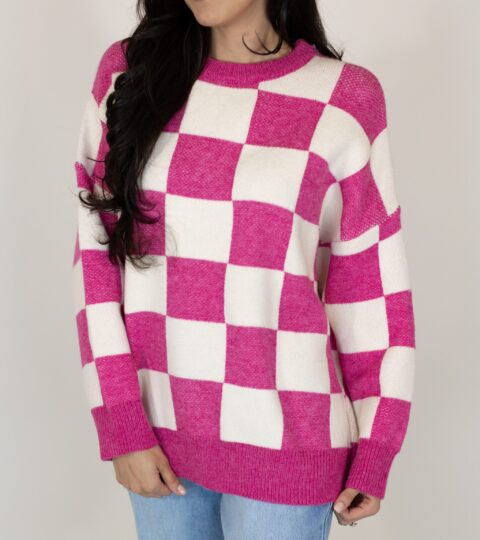 Oversized Check Sweater | Fuchsia | +Plus Available