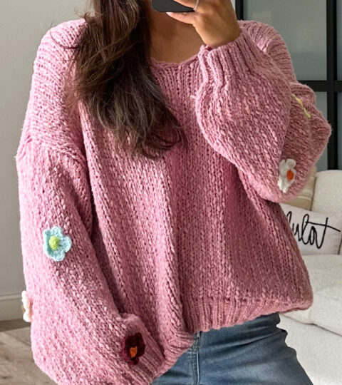 Flower Chunky Knit Sweater | Mauve