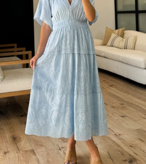 Evie Eyelet Midi Dress | Sky Blue