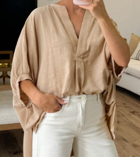 Gianna Oversized Woven Top | Tan