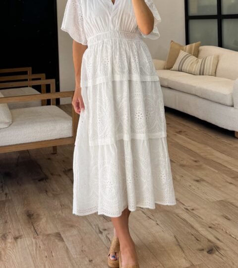 Evie Eyelet Midi Dress | White