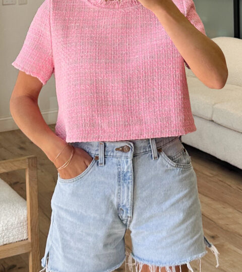 Chloe Tweed Crop Top | Pink