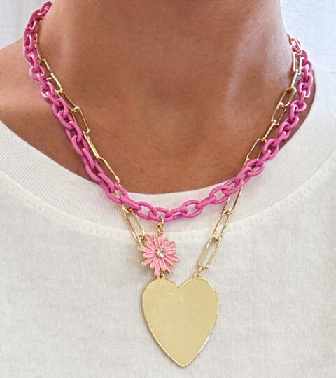 Chain Link Daisy Necklace | Pink