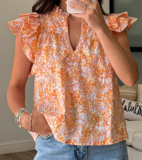 Shiloh Ruffle Sleeve Top | Orange Floral