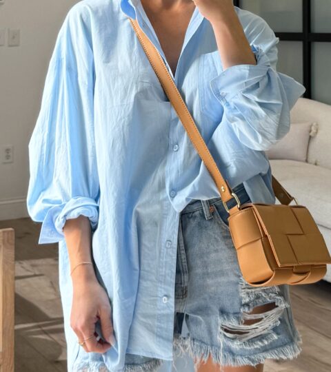 Poplin Cotton Button-Down Shirt | Sky Blue | RESTOCK