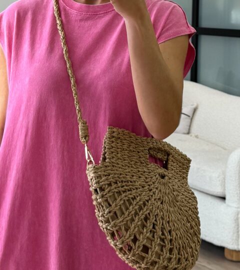 Raffia Semi-Circle Bag | Tan