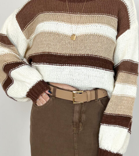 Casey Stripe Block Sweater | Latte | +Plus Available