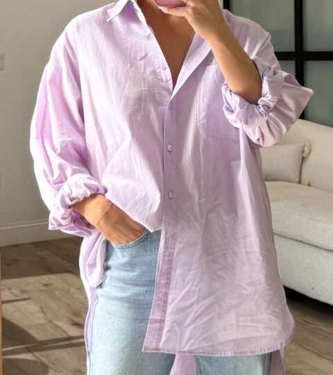 Poplin Cotton Button-Down Shirt | Lavender