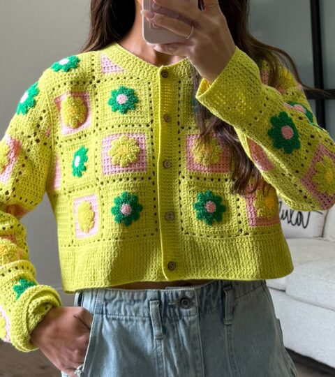 Janie Crochet Knit Cardigan | Lemon Lime