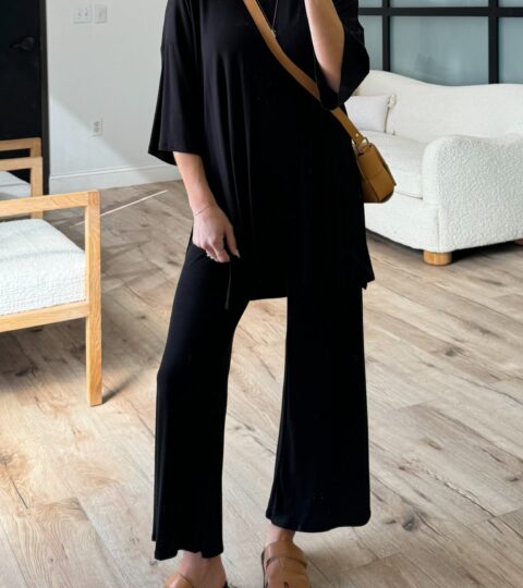 Nova Ribbed Crop Wide-Leg Pant Set | Black | +Plus Available | RESTOCK